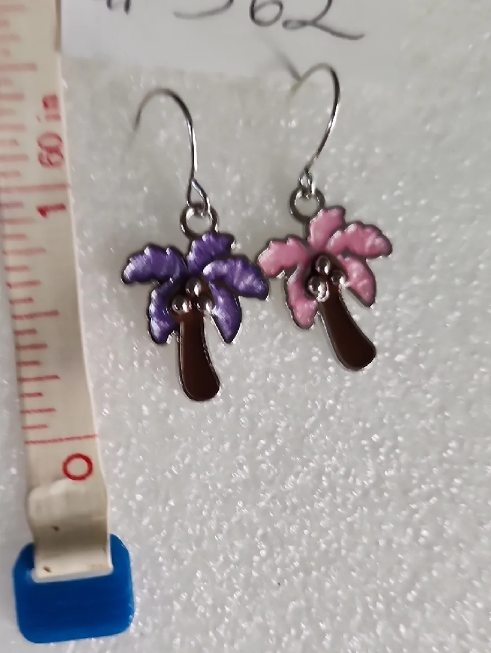 Hand Crafted Purple and Pink Palm Tree Dangle Earrings